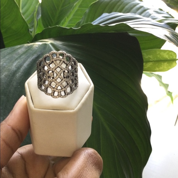 PANDORA SILVER STUDDED DIAMOND RING - Picture 2 of 5